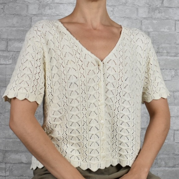 Vintage medium white knit cardigan womens sweater - Picture 3 of 7